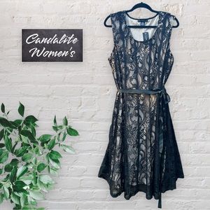 Candalite Black Lace Sleeveless Dress Nude Lined Women Plus 3X